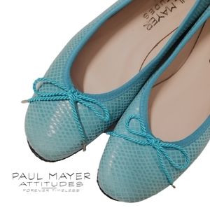 Paul Mayer Turquoise Leather Reptile Embossed Ballet Driving Flats 8½-9